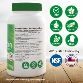 Natural Astaxanthin 12mg (Organic as AstaZine, Non-GMO, Soy-Free & Gluten Free) 30 Softgels (30)