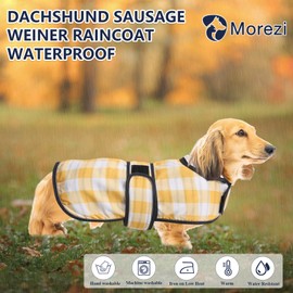 Dachshund Raincoat Corgi Raincoat Dogs Waterproof fit for Dachshunds Weiner Long Back Breeds with Reflective Stripe Great Coverage in Autumn Winter - Yellow Plaid - M