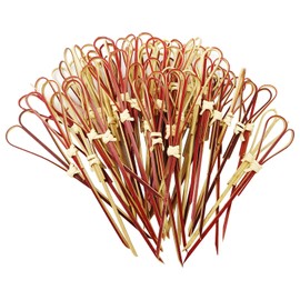 Honbay 100PCS 12cm 4.7inch Heart Shaped Cocktail Picks Bamboo Picks Skewers Toothpicks Sticks Appetizers Sandwich Fruit Picks (Red)