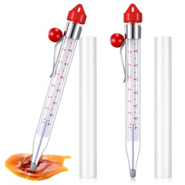 Photect 2 Pcs Candy Thermometer with Pot Clip 8" Deep Fry Oil Thermometer Instant Read Cooking Food Thermograph Sugar Syrup Jam Jelly Oil Temperature Kitchen Accessories for Home Cooking(Red)