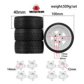 REDSPIDER 1/8 1/10 1/7 RC On Road Tires OD 3.94'' and Rally Racing Wheels 12mm 14mm 17mm Hex for 1:8 1:7 1:10 Street Touring Drift Car ARRMA Typhon 6S Losi Kyosho Tamiya TT02 HPI WR8 HSP 4PCS (White)
