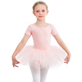 Gorchnc Ballet Outfits for Girls Ballet Dress Ballet Tutus for Toddlers Short Sleeve Ballet Dance Leotards with Skirt Pink