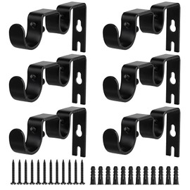 6 Pack Double Curtain Rod Brackets, Heavy Duty Adjustable Curtain Rod Holders, Black Wall Mount Metal Hooks for 1" and 5/8" Rods, Perfect for Bedroom, Living Room, and Window Curtains