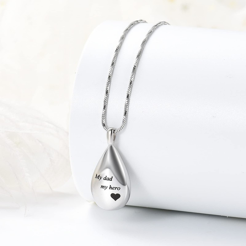 Yinplsmemory Carved Teardrop Keepsake Ashes Necklace Urn Pendant Cremation Memorial