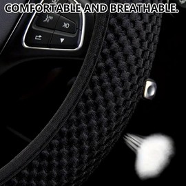 IUDWCG 1 Pcs Universal Waterproof and Breathable Car Steering Wheel Cover, Elastic Mesh Steering Wheel Cover, Non-Slip Vehicle Steering Wheel, Universal Steering Wheel Accessories 37-38cm (Black)