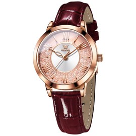 OLEVS Women's Watch, Popular, Cute, Rose Gold, Fashion, Diamond, Quicksand, Waterproof, Luminous Gift, Ladies Watch, red - 5539, Fashion