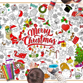 HOWAF Christmas Activity Pack Giant Colouring Poster for Kids, Merry Christmas Coloring Books Santa Christmas Tree Christmas Table Cloth Colouring Paper for Boys Girls Xmas Decorations