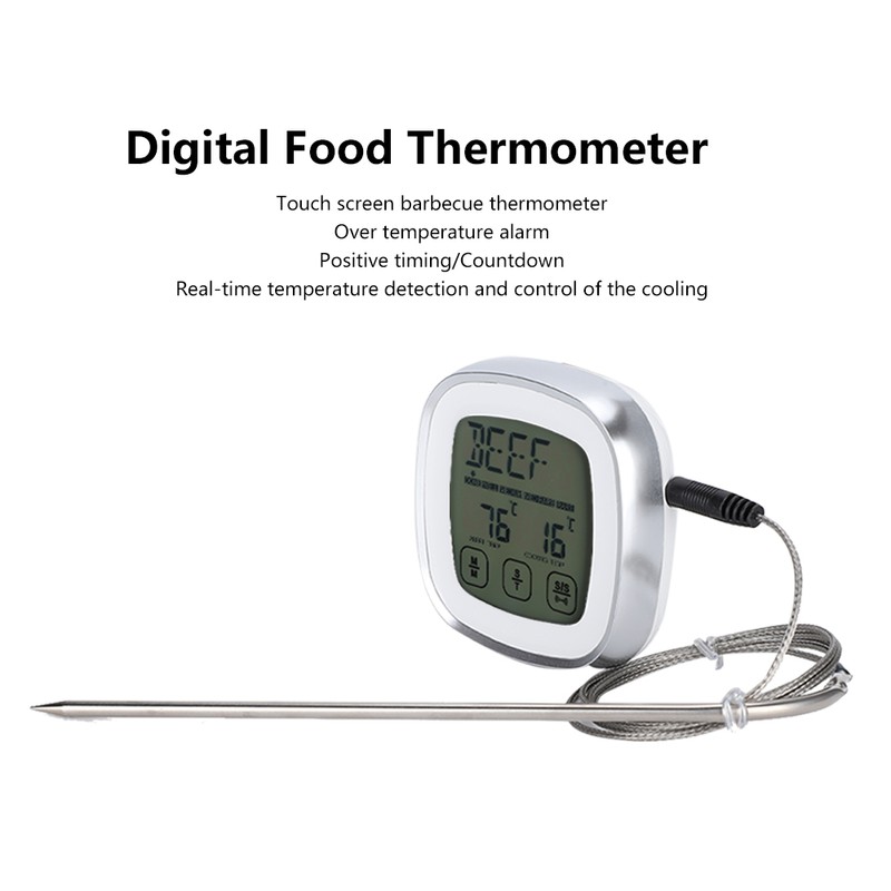Wireless Food Thermometer Electronic Digital Touch Screen W/Timer Alarm for