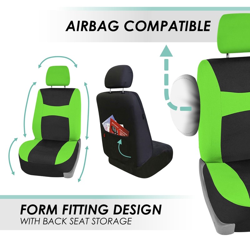Automotive Seat Covers Green Universal Fit Combo Set with Steering