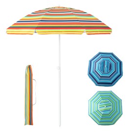 Giantex 6.5 FT Beach Umbrella, Portable Outdoor Sunshade Umbrella with Carry Bag, Tilt Design, Windproof Ventilated for Beach Patio Trip (Orange Strip)