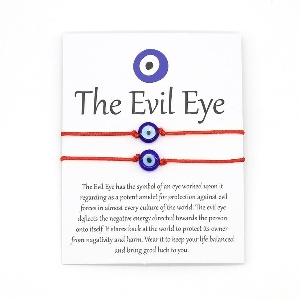 Jasimkiss 2pcs Adjustable Red Black String Blue Evil Eye Bracelets