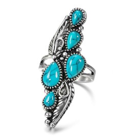 Turquoise Ring for Women Men Chunky Statement Pointer Middle Index Finger Silver Size 7 8 9 10 11 Jewelry Gift (Size 8)