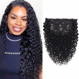 Rolisy Curly Clip In Hair Extensions Human Hair 20 Inch Water Wave Hair Extensions Clip In Human Hair for Black Women Water Curly Hair Clip Ins Soft Brazilian Remy Hair Thick Ends