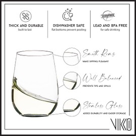 Vikko Stemless Wine Glass, 16 Ounce Wine Glasses Set of 12, White or Red Wine Glass, Classic and Elegant Wine Glasses