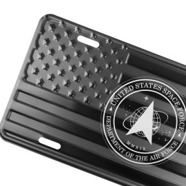 DillenCo Space Force Laser Engraved License Plate Tag on Embossed Aluminum American Flag.