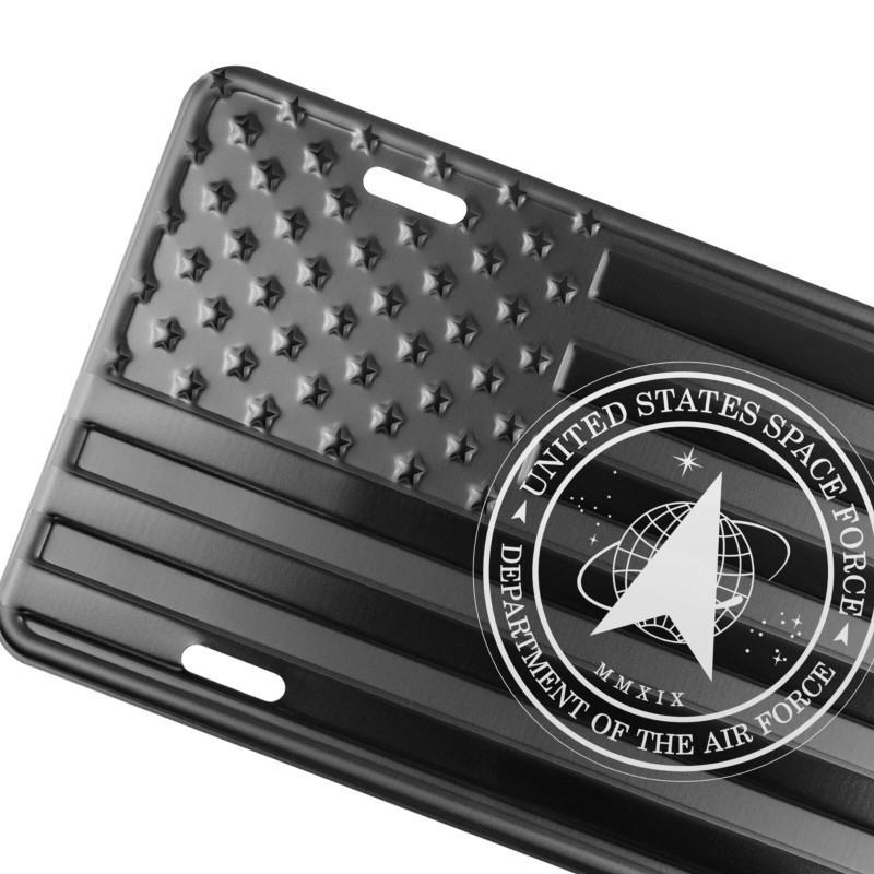 DillenCo Space Force Laser Engraved License Plate Tag on Embossed