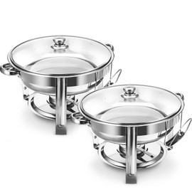 Alpha Living Chafing Dish Buffet Set of 2 – Complete Stainless Steel Chaffe Buffet Set with Glass Lids, Chafing Fuel Holder – Elegant and Practical Warmer Trays for Buffet, Wedding, Catering Supplies