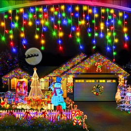 Christmas Lights Outdoor, 164FT 1600 LED Ice Lights for Outside with 320 Drops, 8 Modes Timer Memory Function, IP44 Waterproof Ice String Lights for Christmas Party Eaves Yard Decor (Multicolor)