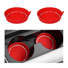NYTKL 2 PCS Bling Car Cup Coaster, Crystal Rhinestone Cup Holder Insert for Car Interior Decoration, Non Slip Shockproof Silicon Sparkly Drink Met Universal for Most Vehicles (Red)