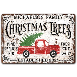 Custom Metal Christmas Tree Farm Sign with Name