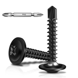 Wavanta 50Pcs Self Tapping Screws, M4.2 x 25mm Wafer Head Self Drilling Screws for Metal, Stainless Steel Self Tapping Screw, Black Oxide, Tek Screw with Screwdriver Bit