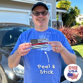 Stickios Firefighter Sticker - Tattered American Flag Thin Red Line Decal for Cars, Trucks & Vehicle Windows - Made in USA (5.9x3.2 inches)