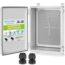 TICONN Waterproof Electrical Junction Box IP67 ABS Plastic Enclosure with Hinged Cover with Mounting Plate, Wall Brackets, Cable Glands (Off-white, 15.7"x11.8"x7.1")