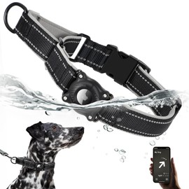 Airtag Dog Collar with Martingale Design, IP68 Waterproof Air Tag Collar Holder, Adjustable Reflective Soft Padded Nylon Dog Collar for Large Medium Small Dogs