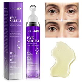 15 ml Rollerball Eye Serum with 8% Caffeine, Under Eye Serum for Dark Circles and Puffiness Eye, Brightens And De-Puffs Eyes,Wrinkles and Fine Lines with 360° Eye Roller Ball for Women & Men (2pc)