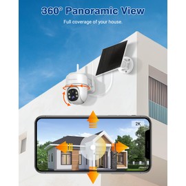 Septekon 360°PTZ Security Cameras Wireless Outdoor, Solar Battery Powered Cameras for Home Surveillance, 2K 2.4G WiFi Camera with Spotlight, Motion Detection, Siren, Color Night Vision, IP66, White