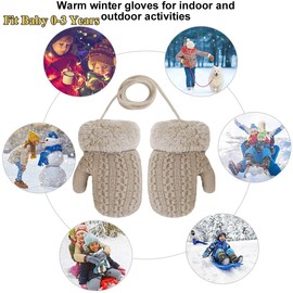 Baby Toddler Furry Winter Gloves Cold Weather Warm Knit Magic Mittens On String Kids Insulated Snow Warm Gloves with Fleece Lining for Baby Girls Boys 0-3 Years Gift