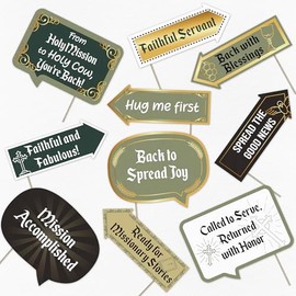 Missionary Welcome Home Photo Booth Kit - Religious Photo Booth Signs - Selfie Props with Sticks - 10pcs