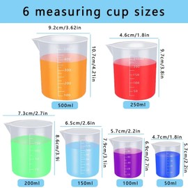 SAZTEAY Plastic Measuring Cups, 6Pcs Plastic Measuring Jugs Set Transparent Lab Graduated Beakers, Multipurpose Liquid Paint Mixing Cups for Kids