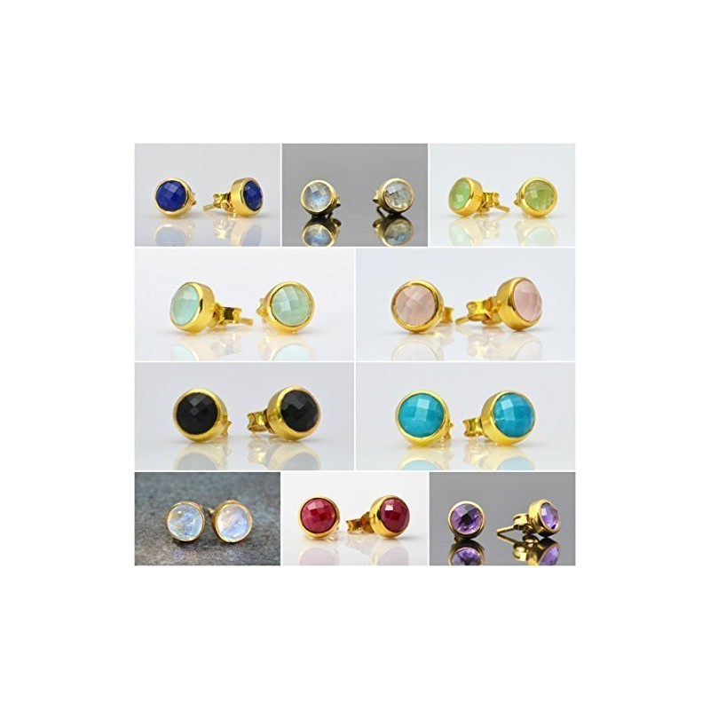 Turquoise stud earrings, everyday earrings, Vermeil Gold or silver, bezel