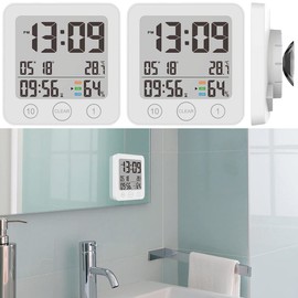 infactory Bathroom Hanging Clock: Set of 2 Bathroom Clock Thermo/Hygrometer LCD Suction Cup Timer IP54 (Bathroom Clock with Hygrometer, Bathroom Clock, Waterproof)