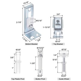 sourcing map Bi-Fold Door Hardware Kit Include Top & Bottom Pivot, Bracket & Guide Wheel Bi-fold Closet Door Hardware Kit for Folding Pocket