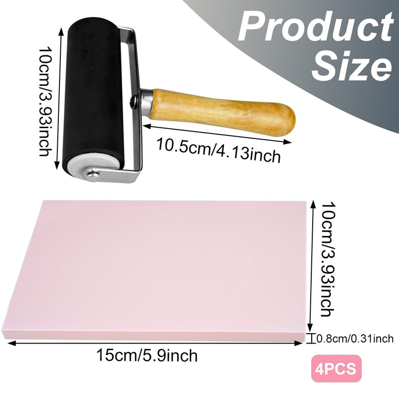4 Pcs Rubber Carving Linoleum Blocks, Rectangular Rubber Stamp Carving