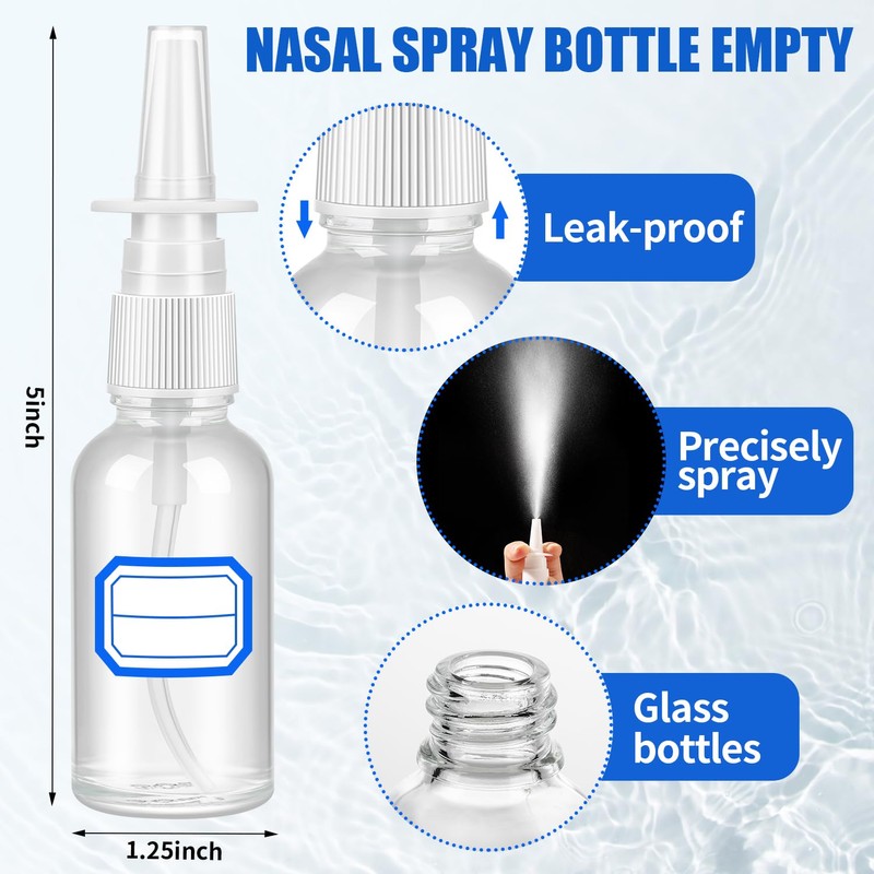 ZHWKMYP 10 Pcs Nasal Spray Bottles, 30ML/1oz Transparent Glass Refillable