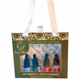 Kit Esencia Latina Radiante 4 Serums | Piel Firme y Luminosa | Antiedad e Hidratación | Skin Care | Serum Facial | No Comedogénico | Vitamina C, AH y Bakuchiol | 4x10 ml