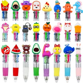 Pack of 24 4-in-1 Ballpoint Pens Children's Birthday Party Favours, 0.7 mm Multicoloured Pens Cartoon Pens for School Office, Stationery Set Farewell Gift (Mixed)