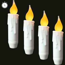 Velas cónicas cortas que funcionan con pilas con temporizador, velas LED sin llama parpadeante, velas eléctricas blancas de 4.75 pulgadas para chimenea, Navidad, Halloween, boda
