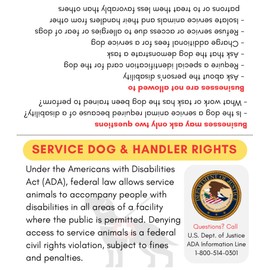 Easy-to-Read Large Text 60pc ADA Service Dog and Handler's Legal Right Information Card - Double Size Folded Business Card with Waterproof and Tear-Resistant Paper