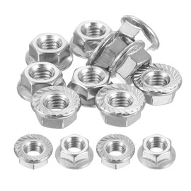 sourcing map Flange Left Hand Nuts, M8x1.25mm 304 Stainless Steel Serrated Flange Left Hand Reverse Nuts for Assembling and Fastening, Silver 10pcs