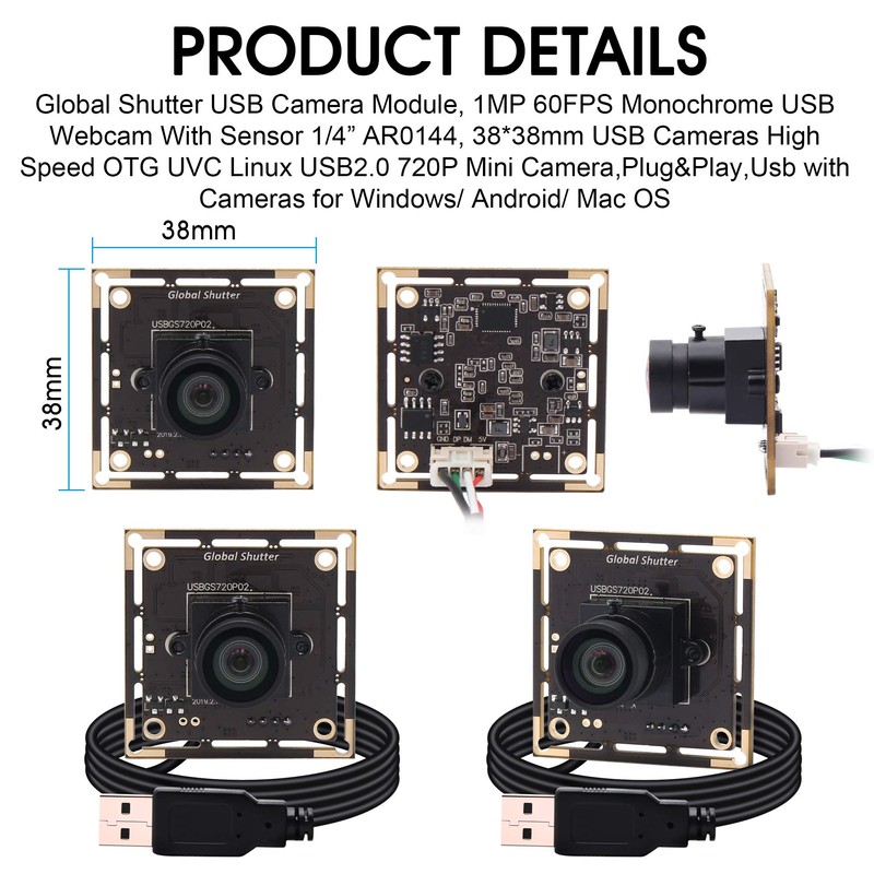 G Global Shutter Fisheye Camera Module, 1MP 60FPS Fisheye Monochrome