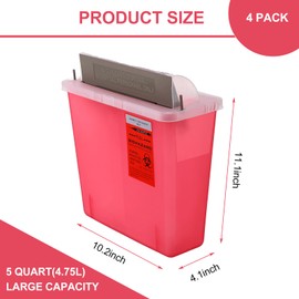 Tanlade 5 Quart Sharps Disposal Container Touchless Medical Waste Box with Counter Balance Lid Heavy Duty Plastic Needles Trash Bin Container for Home Office Waste(4 Pcs)