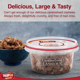 Tropgo Caramelised Cashews 180g - Pack of 2 - Sweet Nuts in a Resealable and Recyclable Nut Tub - Healthy Nuts Trail Mix with Fibre Protein and Essential Minerals