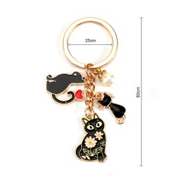 MUCOOS Black Cat Pearl Keychain Cat Keychains with Floral for Women Unique Keychains for Cats Lovers