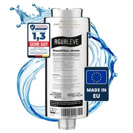 AGUALEVE AGUALEVE? Duschfilter - Wasserfilter Dusche | in chrom |gegen Kalk, Schwermetalle, Chlor, Schmutz, wirkt bakteriostatisch | sch?nere Haut & Haare | Markenqualit?t Made in EU