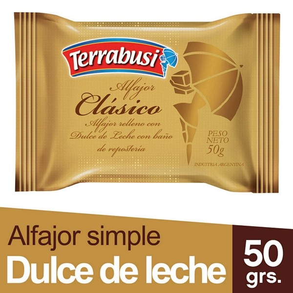 Terrabusi Alfajores Classic Milk Chocolate Filled with Dulce de Leche, 50 g / 1.76 oz ea (pack of 6)