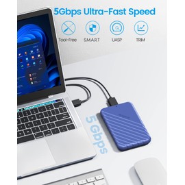 ORICO 2.5 Inch Hard Drive Case, USB 3.0 Connection, SATA Hard Disk Case, Supports 9.5mm/7mm SATA HDD SSD, Tool-Free, Supports UASP (Blue (25PW1-U3-BL))